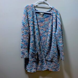Blue and coral knobby knit sweater